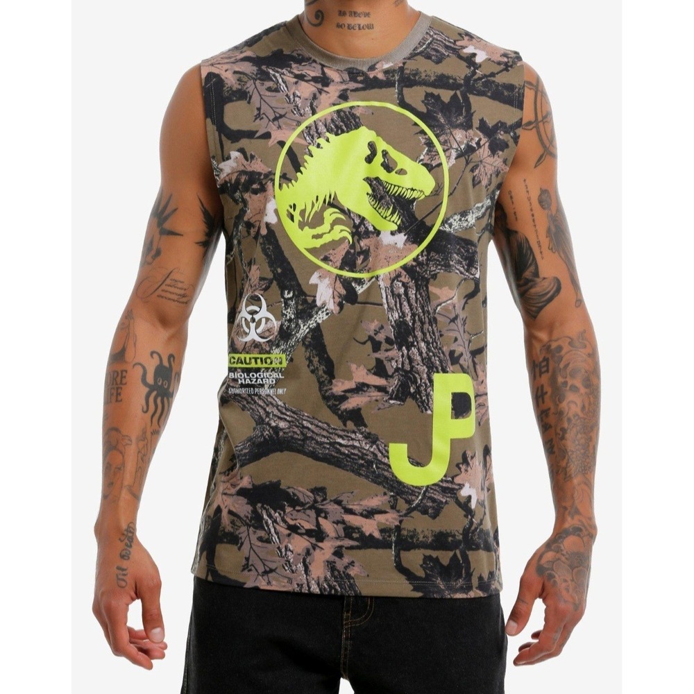 Jurassic Park Tree Camo Mens 2XL Dinosaur Muscle Tank Top Sleeveless‎ Shirt NWT